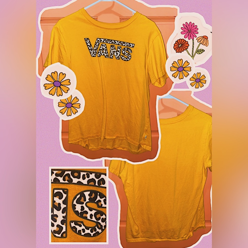 Vans mustard yellow t-shirt with animal velvet print logo